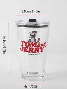 TOM & JERRY X SHEIN Glass Cup 450ml, Cartoon Clear Mug For Milk, Juice, Coffee, Water – Cute Funny Character Cup For Everyday Home Use - Multicolor - View 11