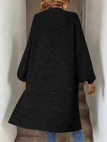 Easowa Women's Solid Color Batwing Sleeve Loose Long Knitted Cardigan, Autumn,Fall - Black - View 2