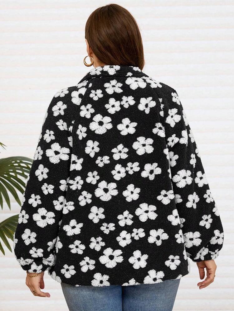Plus Size Floral Print Casual Jacket, Autumn/Winter Winter Clothes For Women  Fall Clothes For Women