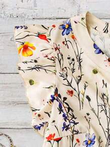 SHEIN LUNE Áo cánh tay ngắn cổ khoét lỗ in họa tiết hoa thường ngày cho ngày lễ cỡ lớn dành cho nữ - Nhiều màu - Xem 4