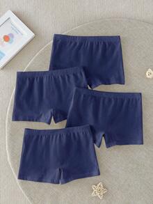4条装男童纯白色简约休闲透气棉质三角裤内裤 - 藍色 - 查看 2