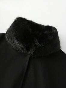 GlowEve CURVE Plus Size Women's Elegant Overcoat With Fur Collar And Belt Winter Fall Autumn - Black - View 4