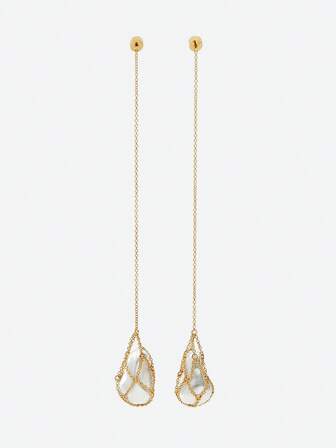 Opalesca Orecchini asimmetrici con nappa e perle finte in 18 carati, adatti per l'uso quotidiano