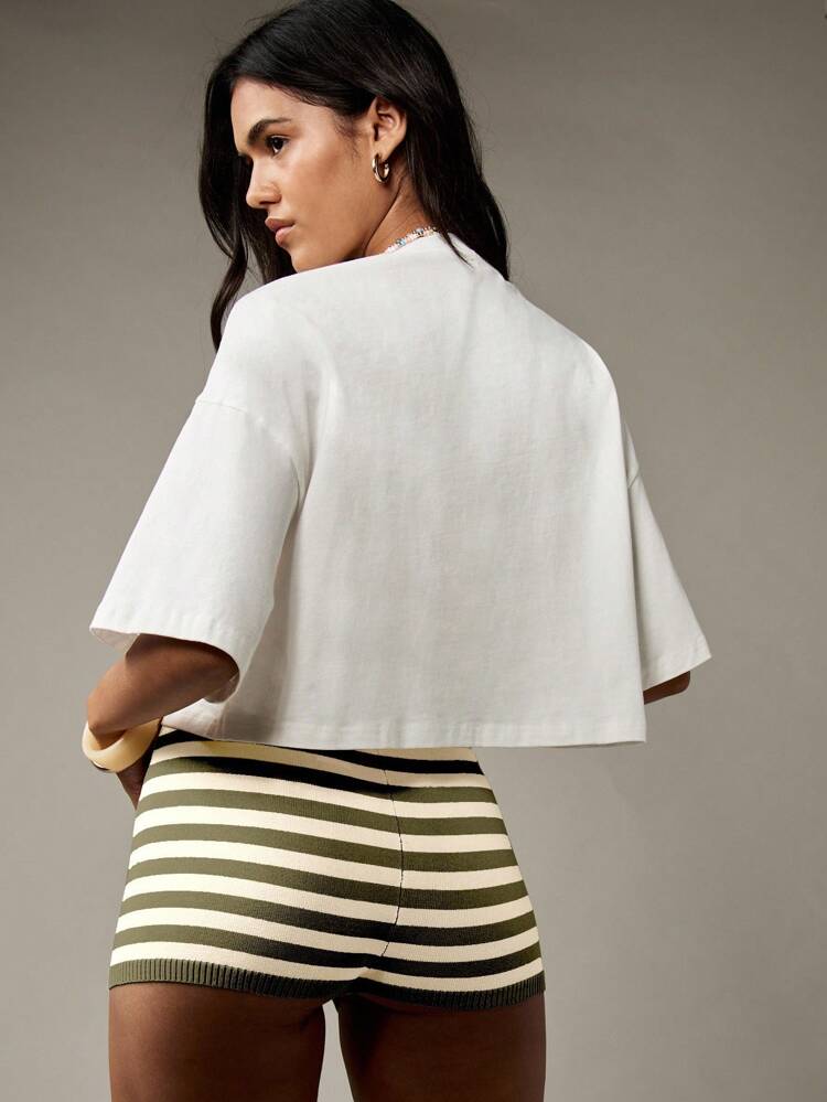 MISSGUIDED Shorts Quentes Listrados de Tricô para Férias de Verão na Praia, Lazer, com Cordão, Cintura Canelada, Shorts de Descanso, Roupas Confortáveis para Resort de Férias