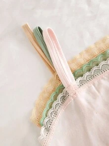 3-Pack Girls' Minimalist Fashion Green, Light Pink, And Beige Camisole Undershirts,Lace Tube Top - Multicolor - View 4