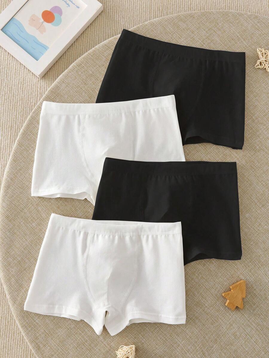4条装男童纯白色简约休闲舒适棉质内裤 - 黑與白 - 查看 1