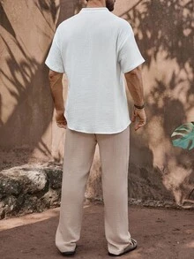 Genlund Herren Set aus Hemd mit Stehkragen und Kurzarm und Hose mit Kordelzug Taille - Verschiedenfarbig - Übersicht 2