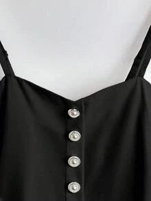 Franclia 女士白色珍珠纽扣系带荷叶边吊带褶边夏季上衣 - 黑色 - 查看 4