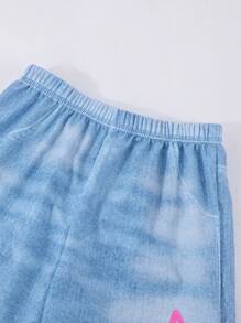 SHEIN ChillGRL Tween Girls Graffiti Denim Effect Straight Leg Pants - Baby Blue - View 7