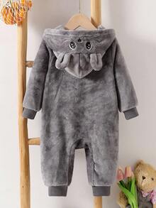 女婴灰色和粉色心形图案长袖连体睡衣 - 灰色 - 查看 2