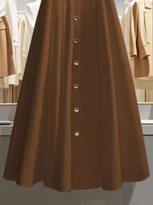 Franclia 简约浪漫优雅风法式休闲百搭女裙白色毕业裙夏季服装 - 棕色 - 查看 4