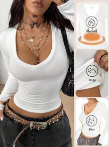 Coolane Women's Y2K Streetwear Tree Branch Pattern Bustier V-Neck T-Shirt - White - View 3