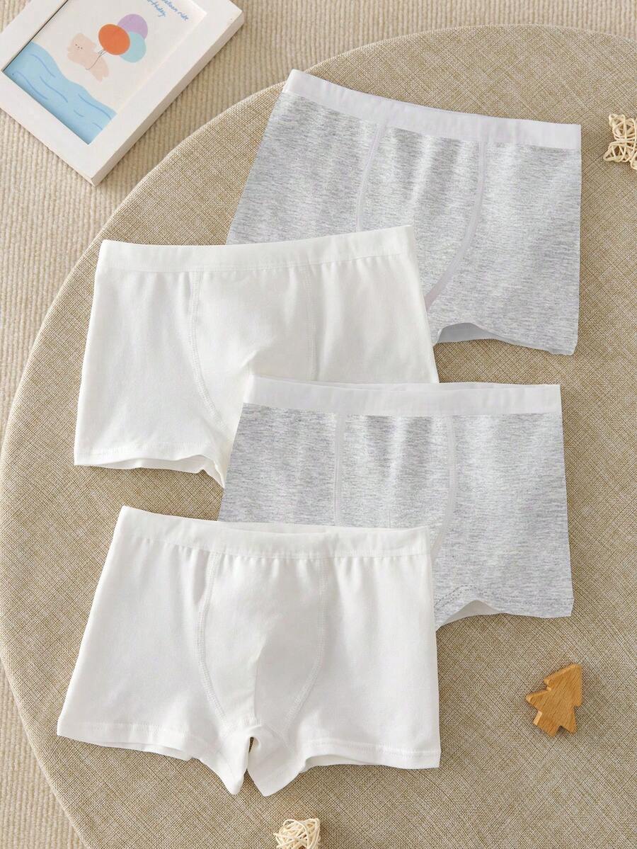 4条装男童纯白色简约休闲棉质三角裤 - 彩色 - 查看 1