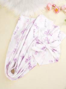 SHEIN 2er Set Neugeborenen Fotografie Wickeltuch Rosa Schleifenmuster Baby Mädchen Foto Requisiten mit Schleife Turban Hut Neugeborenen Decke