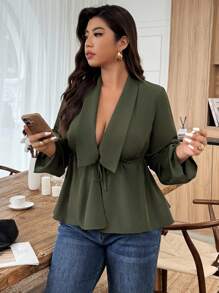 Weeklong Chemise ample de couleur unie avec cordon de serrage à la taille - Militaire verte - Voir 6