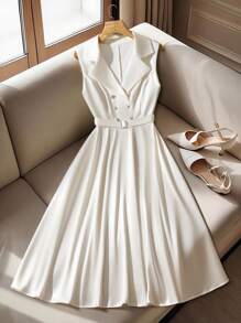 Regalyn Vestido de manga larga unicolor elegante de talla grande, adecuado para