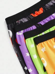 4pcs Halloween Pumpkin, Bat, Skull Colorblock Funny Cute Comfortable Boyshort Panties For Teens Kids Halloween Boxers - Multicolor - View 3
