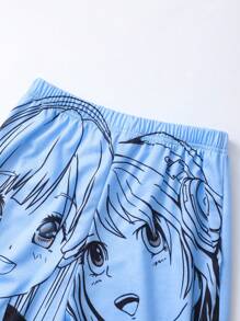 SHEIN ChillGRL Teen Girl 2pcs Cartoon Print Hoodie Jacket And Pants Set - Blue - View 4