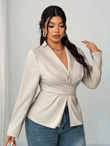 Elenzga Camicetta elegante e sexy con fiocco, taglie comode - Beige - Visualizzare 4