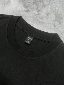 ROMWE MEN Street Life 男士闪亮钻石印花长袖T恤，宽松短款，适合秋季 - 黑色 - 查看 4