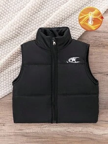 Girls' Black Vest Jacket, Star Logo Embroidery, Casual All-Match Sports, Versatile Black Vest Jacket Fall Winter - Black - View 2