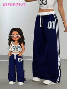 Pantaloni sportivi corti con stampa di lettere, stile casual e di strada adatto per ragazze teenager, ideale per uscite, fotografia di strada, scuola