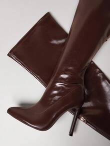 SHUZIA Women's Sexy Pointy Toe Thigh High Weekend Night Party Show Out Hot Stiletto Heeled Boots - Chocolate Brown - View 7
