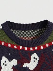 ROMWE Fair Isle Patterned Pullover Sweater, Multi-Color, Suitable For Autumn/Winter And Halloween - Multicolor - View 3