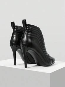 Mnmlis Giày bốt cao gót mũi nhọn họa tiết chần bông cho nữ, gợi cảm và thời trang - màu đen - Xem 4