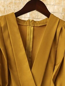 Rometta Vestido de mujer de longitud media elegante con cuello en V, mangas largas, cinturón, textura de tela jacquard con bordado de flores, estilo retro y elegante - Vestido formal para mujer, vestido de Pascua, vestido romántico para invitada de boda