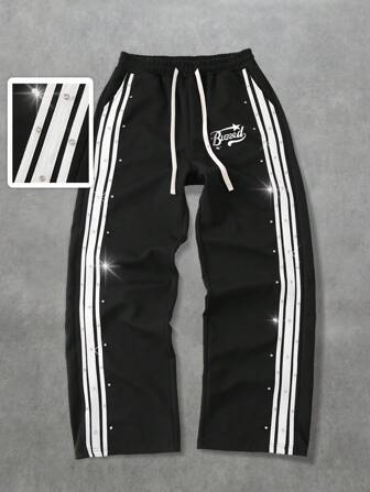 Street Life Pantaloni della tuta larghi da uomo con vita con coulisse e strisce di diamanti scintillanti