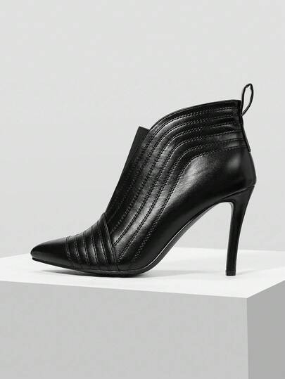 Mnmlis Women's Quilted Line Pointed Toe High Heel Ankle Boots, Sexy & Fashionable For Christmas