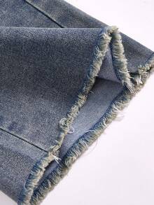 SHEIN Explorewe TWEEN GIRLS 复古水洗色牛仔裤，街头风格，做旧下摆喇叭裤，百搭时尚新设计 - 中等水洗藍 - 查看 6