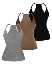 EMERY ROSE Plus Size Casual Sports V-Neck 3 PiecesVest Set - Multicolor - View 2