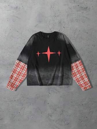 Street Life T-shirt ample à carreaux et patchwork pour homme, pour l'automne