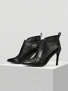 Mnmlis Giày bốt cao gót mũi nhọn họa tiết chần bông cho nữ, gợi cảm và thời trang - màu đen - Xem 2