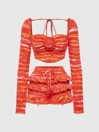 Fairycore Conjunto de punto con efecto tie-dye estilo Y2K para mujer