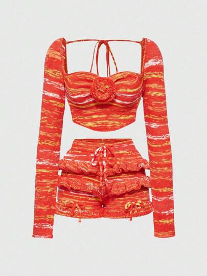 Fairycore Ensemble tricoté tie-dye style Y2K pour femmes