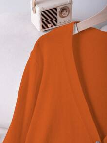 EMERY ROSE Plus Size Casual Solid Color Cardigan, Suitable For Spring And Autumn - Orange - View 3