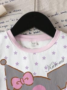 HELLO KITTY AND FRIENDS | SHEIN Young Girl Cute Cartoon Pattern Round Neck Short Sleeve T-Shirt, Summer