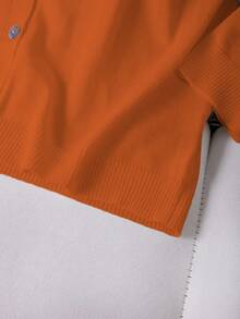 EMERY ROSE Plus Size Casual Solid Color Cardigan, Suitable For Spring And Autumn - Orange - View 5