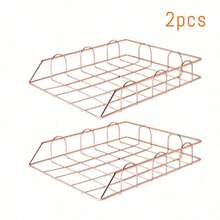 Metal A4 Paper Tray Organizer, 1/2/4pcs Stackable Rose Gold File Holder For Desk - Horizontal Document Storage Box, Mail Sorter, Letter Tray For Office, School & Home Use
