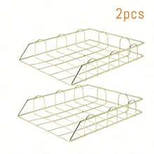 Metal A4 Paper Tray Organizer, 1/2/4pcs Stackable Rose Gold File Holder For Desk - Horizontal Document Storage Box, Mail Sorter, Letter Tray For Office, School & Home Use