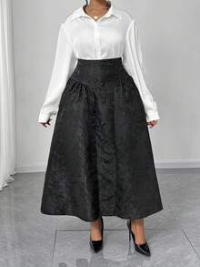 Maweii Falda minimalista de uso diario con textura en talla grande - Negro - Ver 3