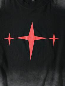 ROMWE MEN Prep Camiseta holgada de estilo corto con parches a cuadros para hombre, para el otoño - Negro - Ver 3