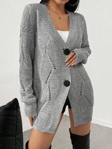 Celisse Damen Einfarbige Cardigan mit Knöpfen, V-Ausschnitt und Ausschnitt an den Schultern, vielseitig einsetzbar