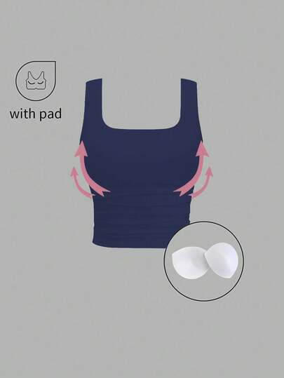 Sweetra גופייה צמודה בצבע אחיד עם חזה מרופד, קיץ