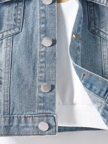 男童两件套服装：破洞牛仔夹克 + 直筒破洞牛仔裤，时尚街头风格幼儿男童牛仔套装，新品上市 - 中等水洗藍 - 查看 5