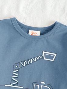 Cozy Pixies 2 pezzi Set pigiama neonato, maglietta a girocollo in maglia morbida con stampa di auto cartoni animati e pantaloni lunghi a vita elastica, vestibilità aderente