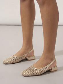 SHUZIA Ladies Comfy Crochet Slingback Pumps - Gold - View 2